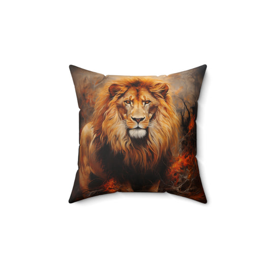 Lion Pillow - Spun Polyester Square White Throw Cushion