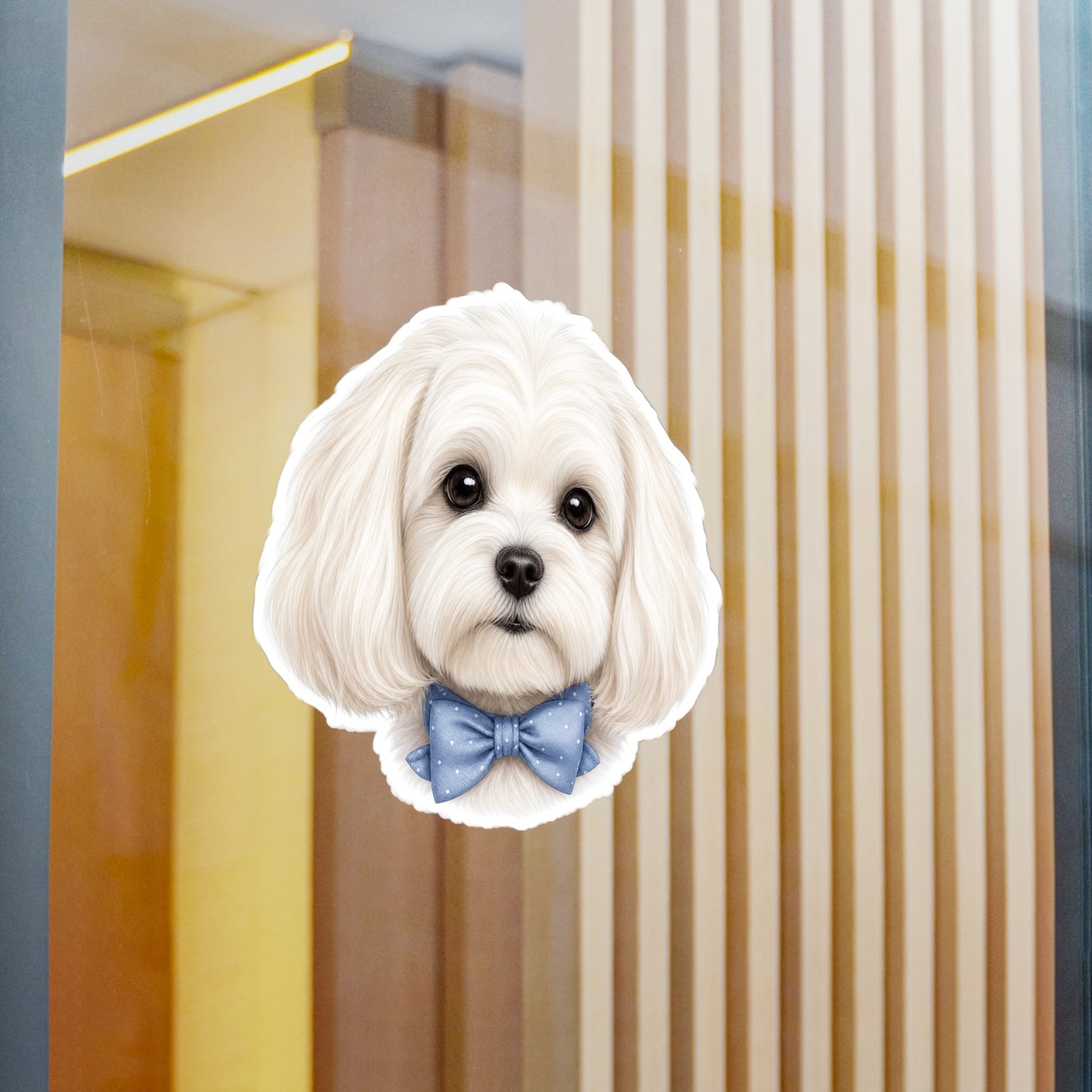 Maltese Dog Sticker - Blue Bowtie Waterproof Dog Decal