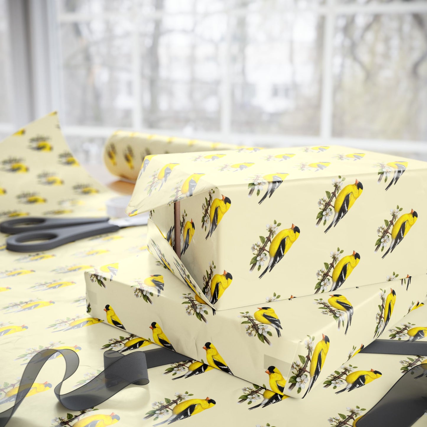 Goldfinch Pattern Wrapping Paper | Bird Gift Wrap Roll