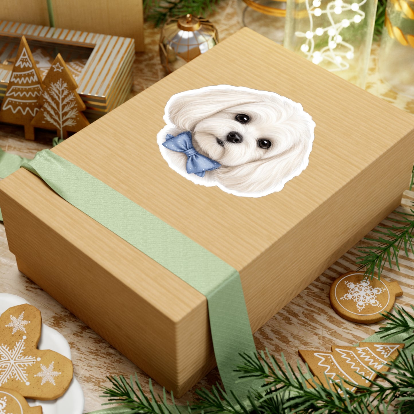 Maltese Dog Sticker - Blue Bowtie Waterproof Dog Decal