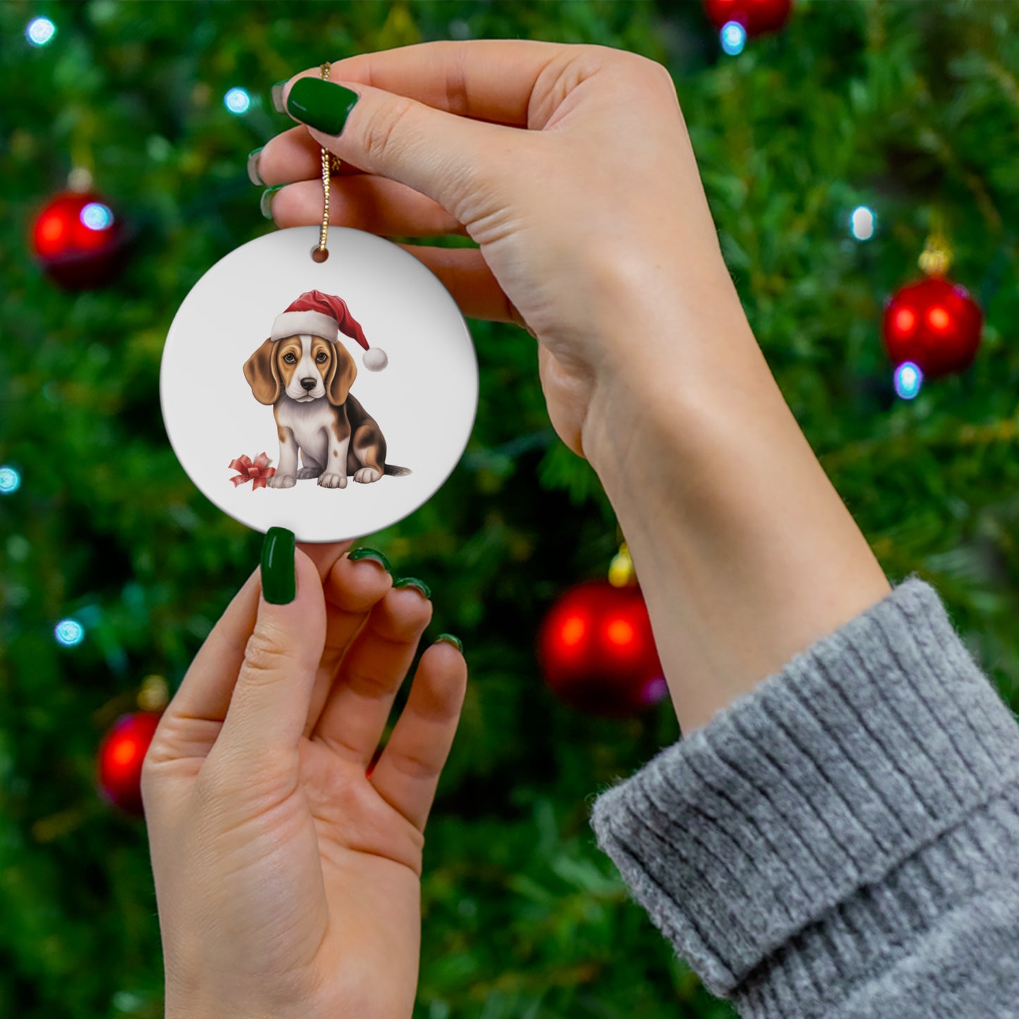 Beagle Ceramic Christmas Ornament