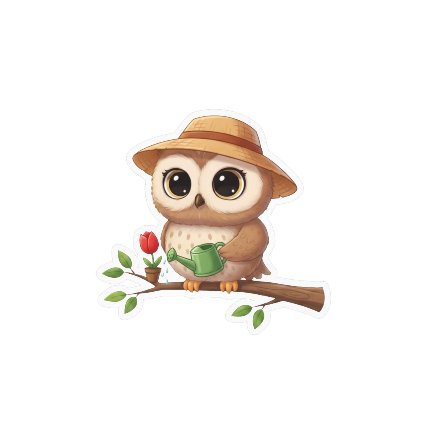 Cute Gardener Owl Decal - Whimsical Laptop Sticker, Water Bottle Decal, Car Decoration for Animal Lovers