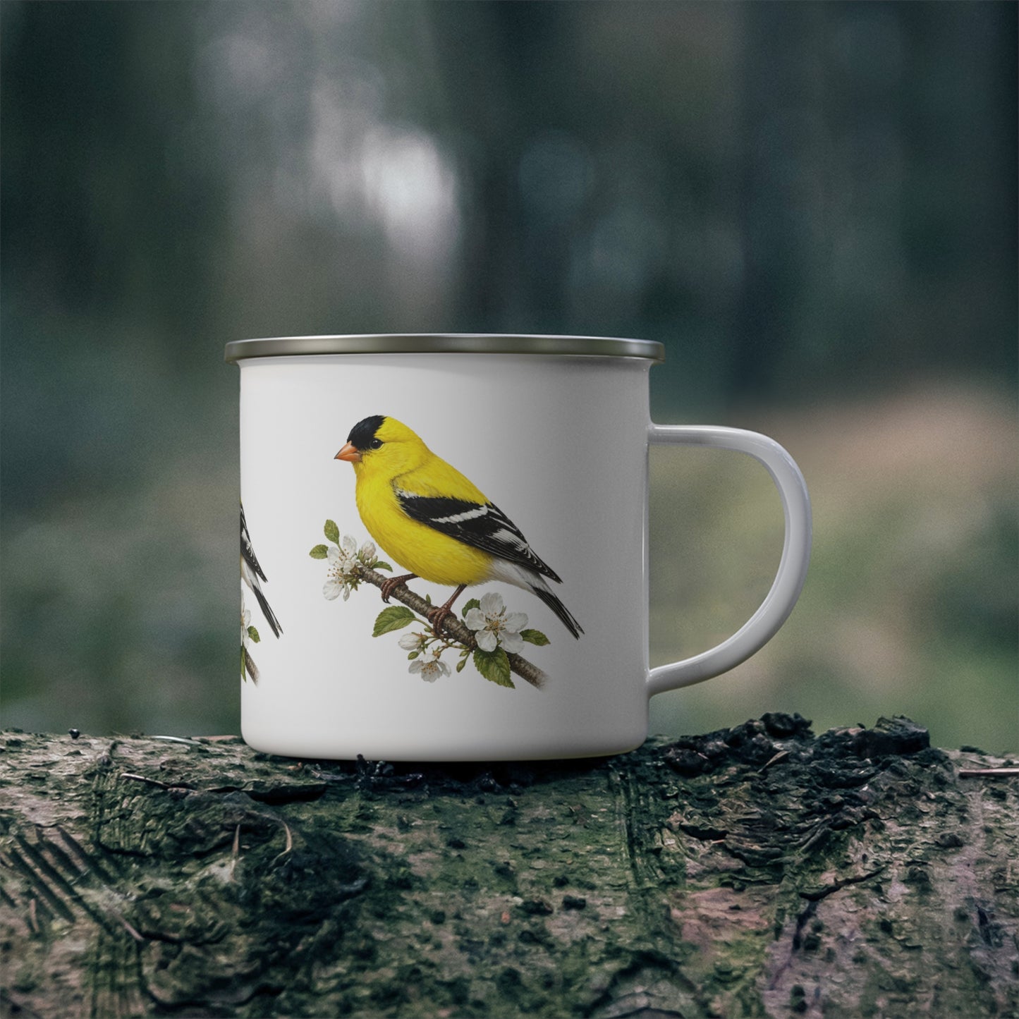 Yellow Goldfinch Enamel Mug | Bird Nature Camping Mug