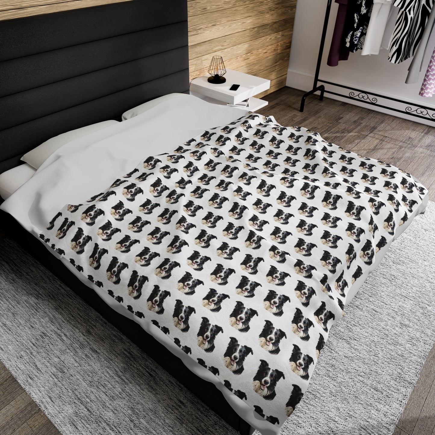 Border Collie Velveteen Plush Blanket - White Background