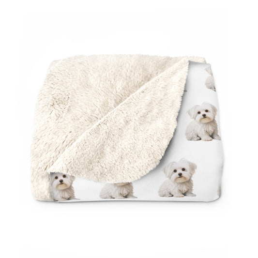 Maltese Sherpa Fleece Blanket, Dog Lover Gift, Maltese Throw, Animal Bedding, Pet Decor