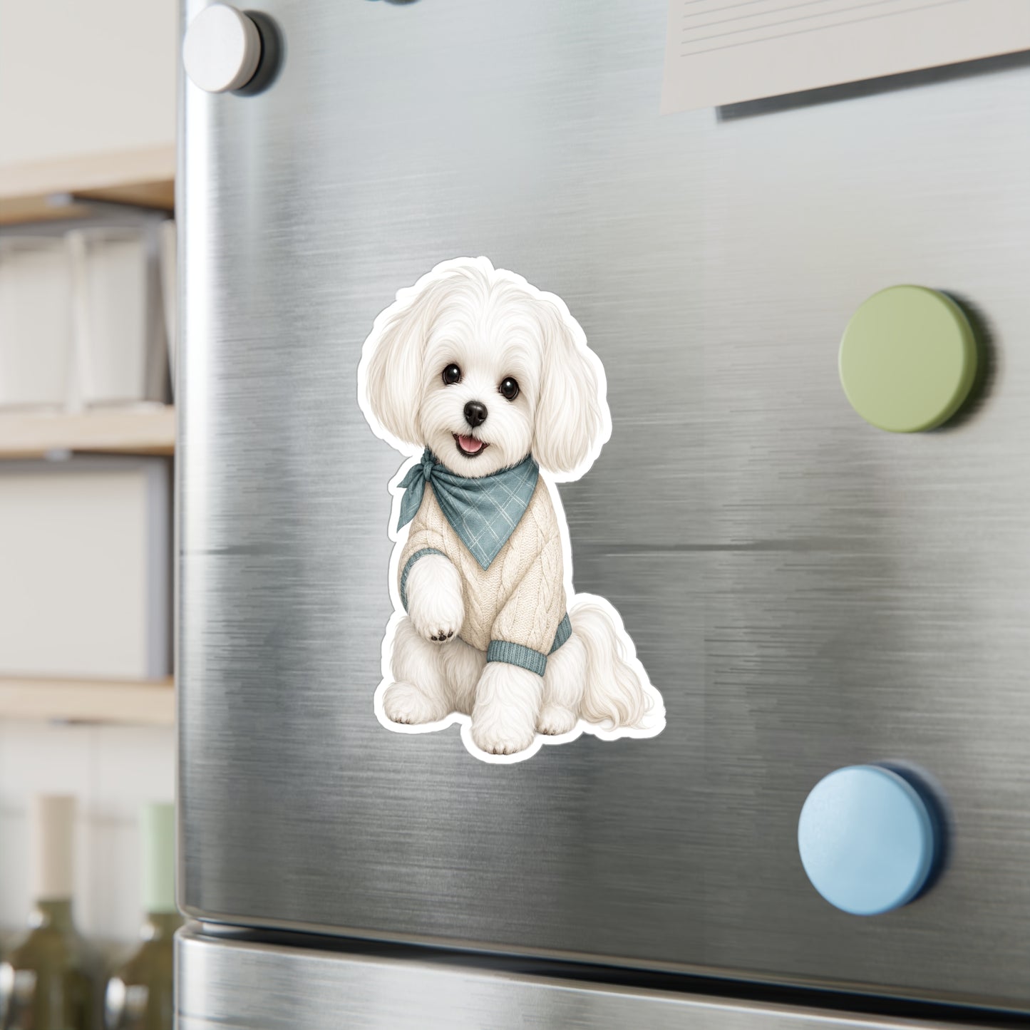 Maltese Dog Sticker - Teal Bandana Waterproof Dog Decal