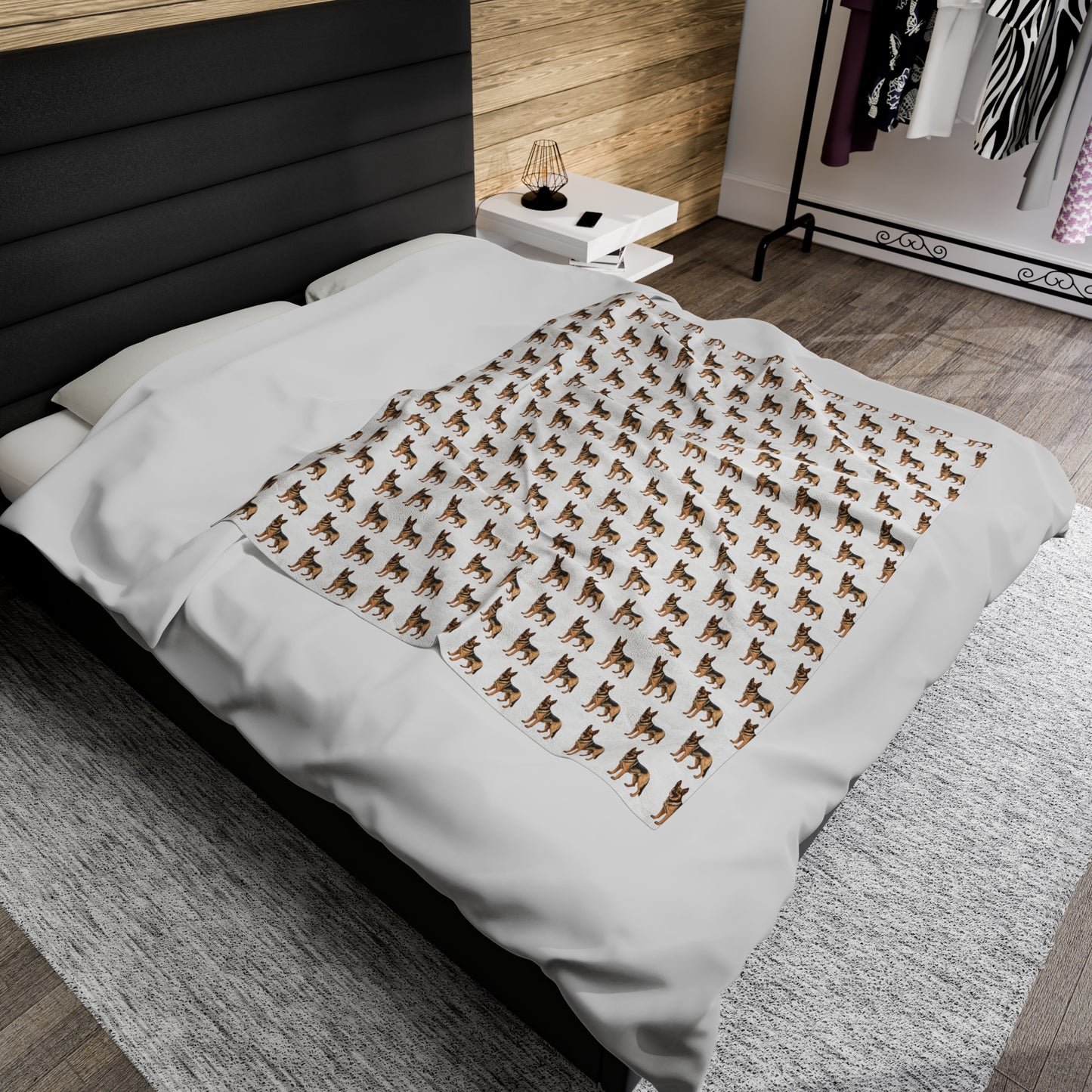German Shepherd Velveteen Plush Blanket (White)