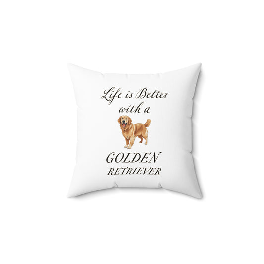 Golden Retriever Pillow - Square White Throw Pillow