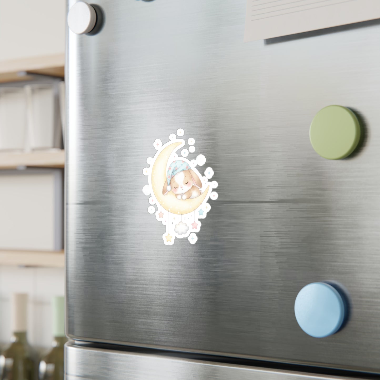 Vinyl Decal, Bunny on Crescent Moon, Rabbit Sticker, Night Sky Decor, Nursery Wall Art, Laptop Decal