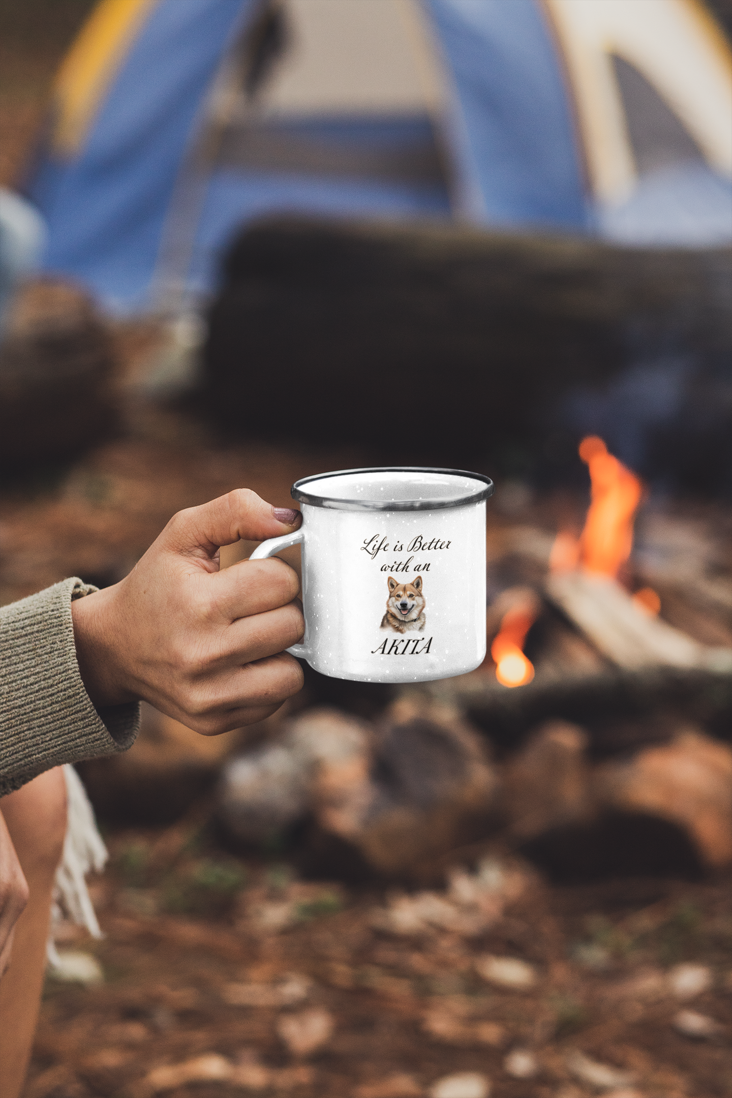Life is Better with an Akita Enamel Camping Mug