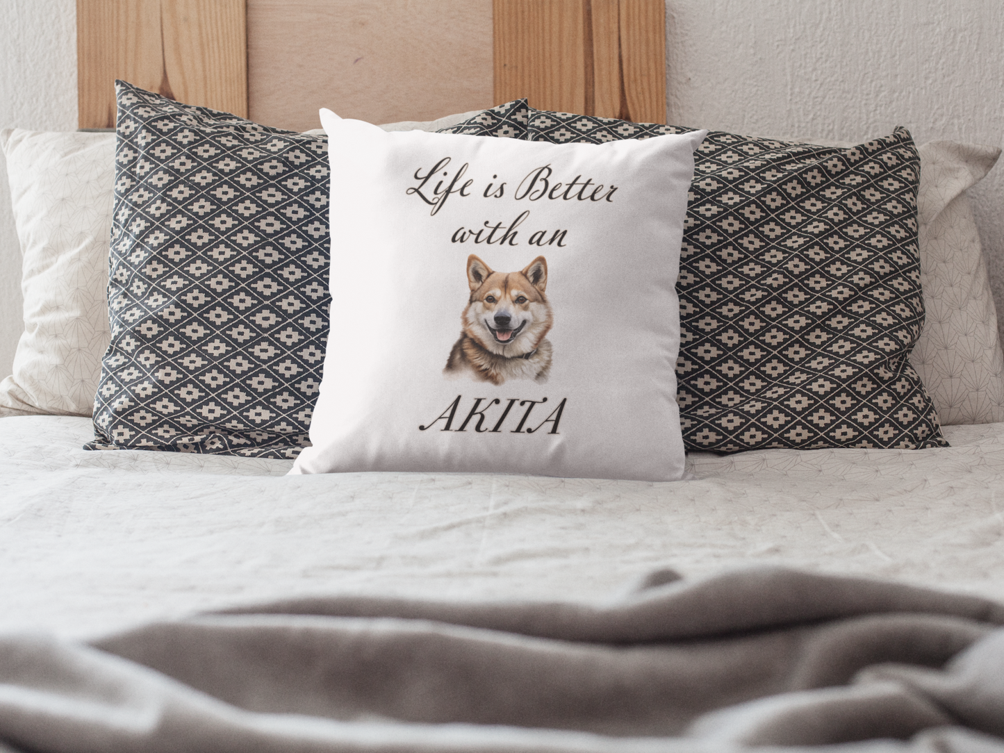 Life is Better with an Akita Pillow - Spun Polyester Square White Throw Cushion