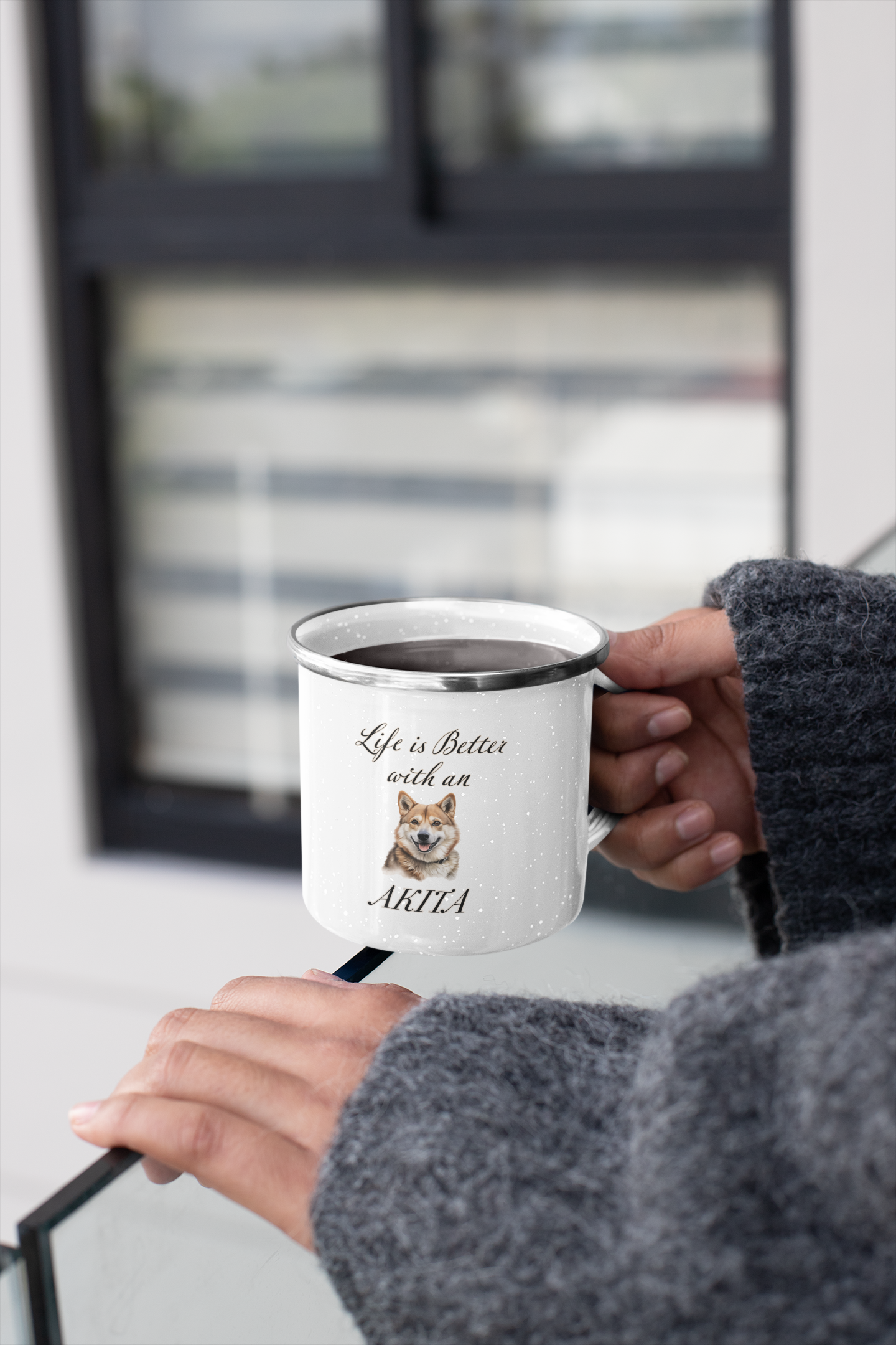 Life is Better with an Akita Enamel Camping Mug