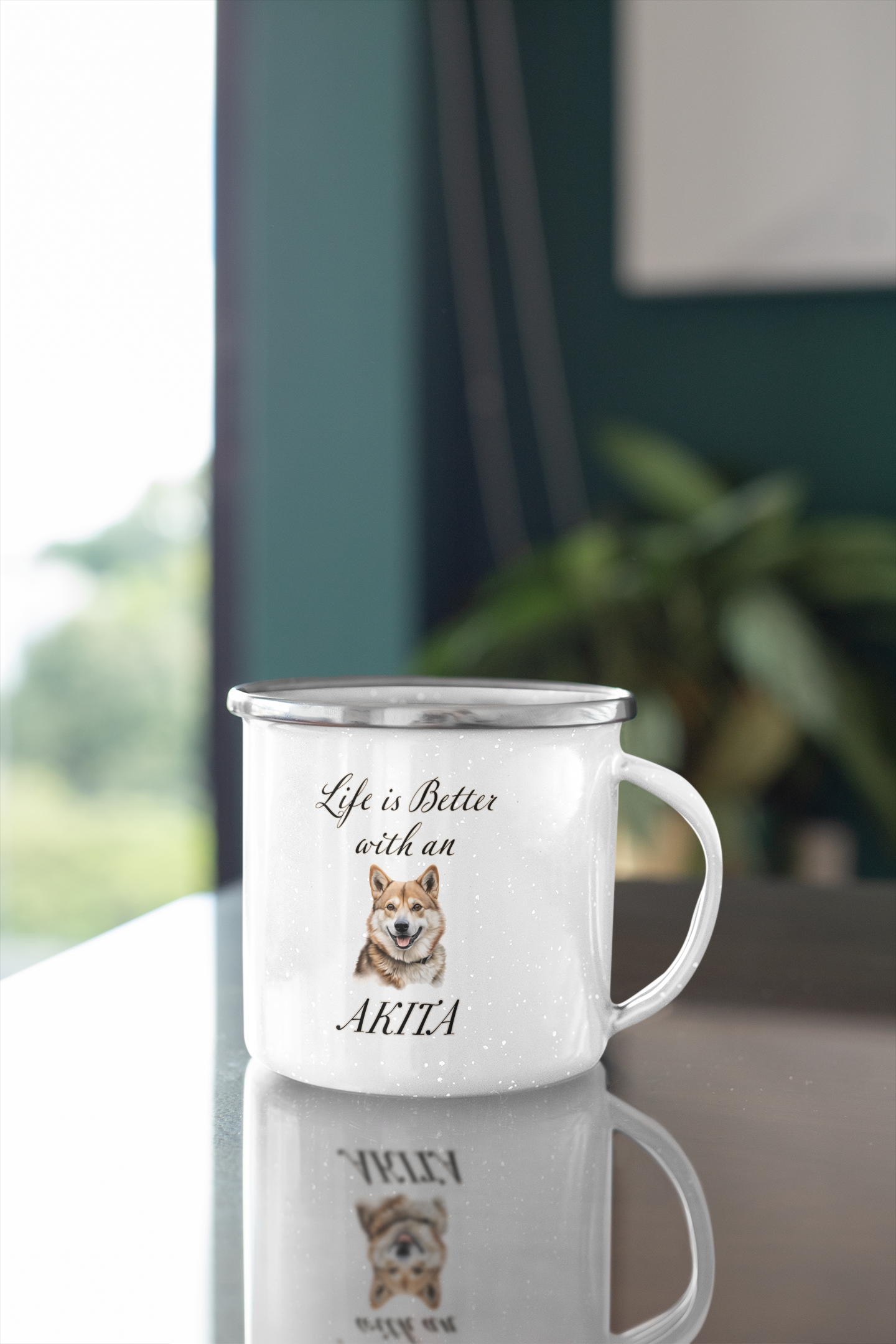 Life is Better with an Akita Enamel Camping Mug