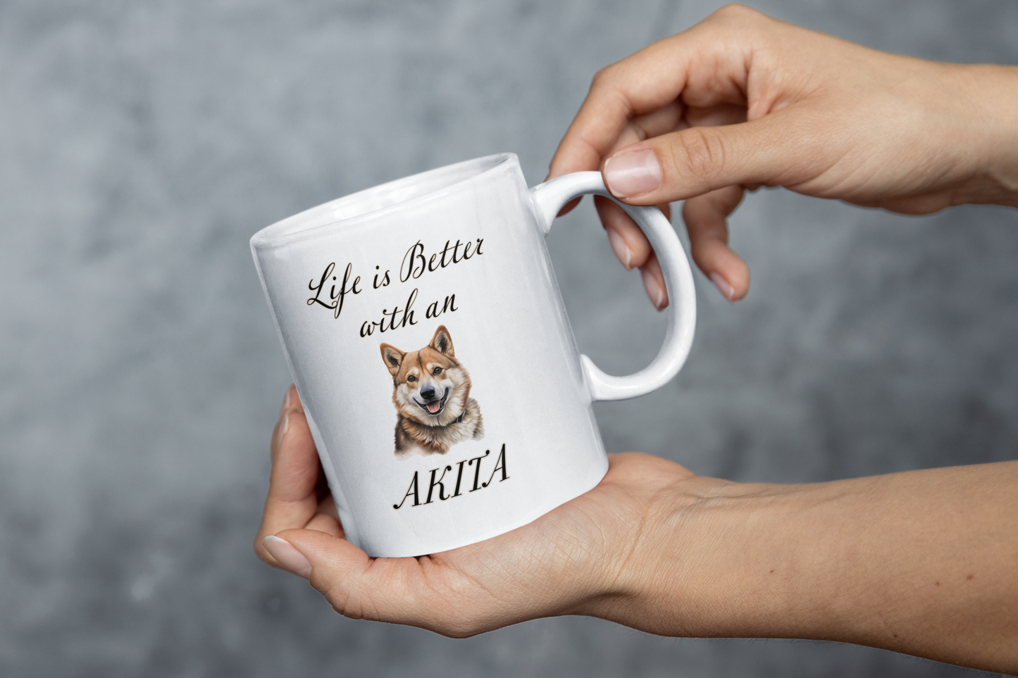 Life is better with an Akita white ceramic coffee mug