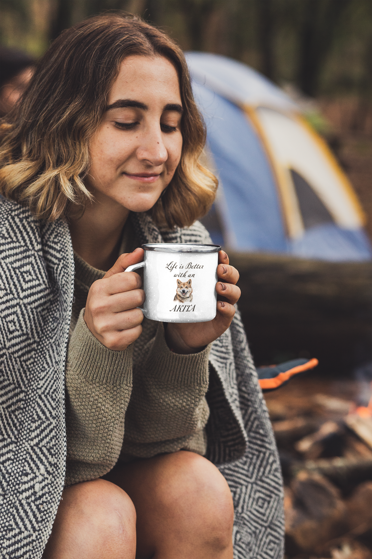Life is Better with an Akita Enamel Camping Mug