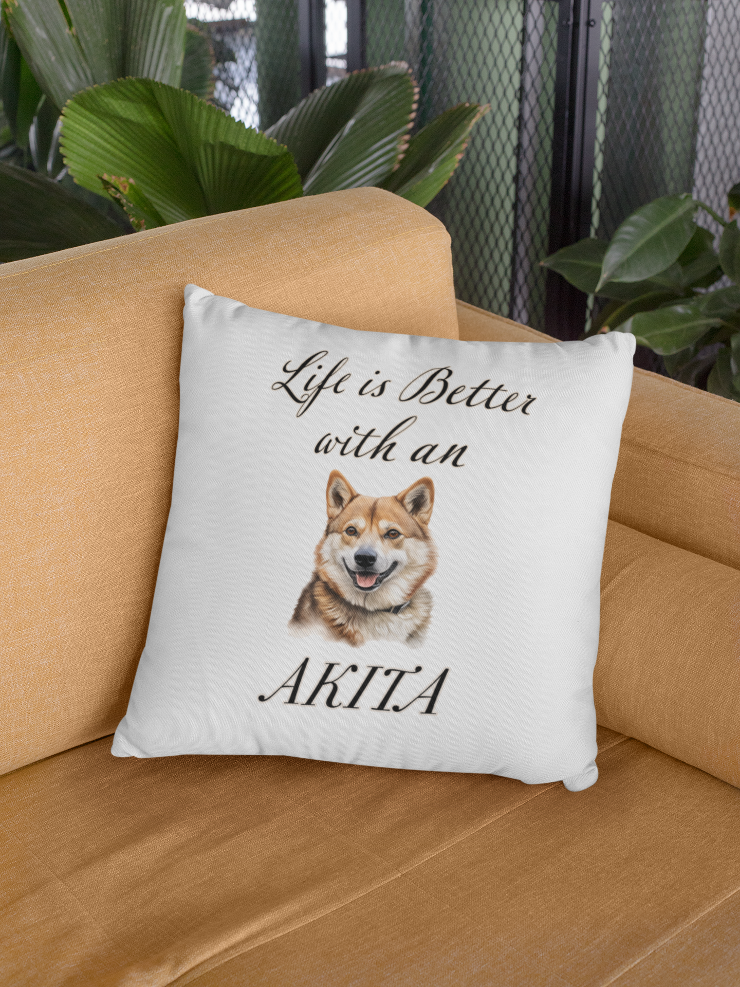 Life is Better with an Akita Pillow - Spun Polyester Square White Throw Cushion