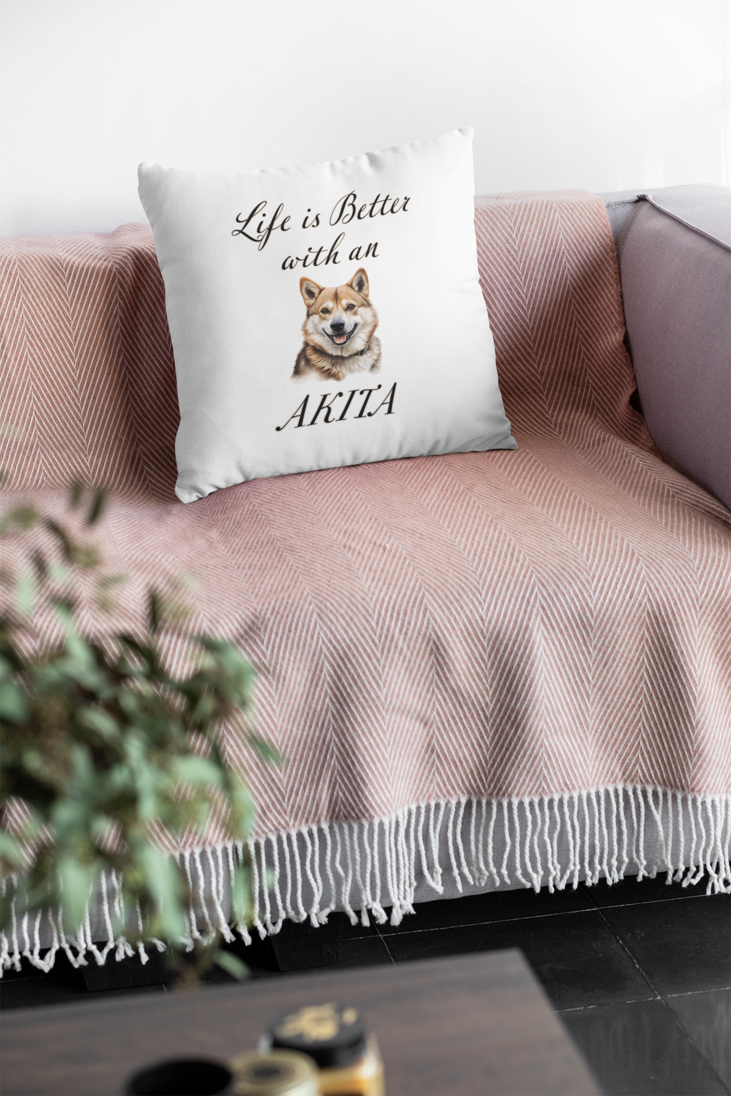 Life is Better with an Akita Pillow - Spun Polyester Square White Throw Cushion