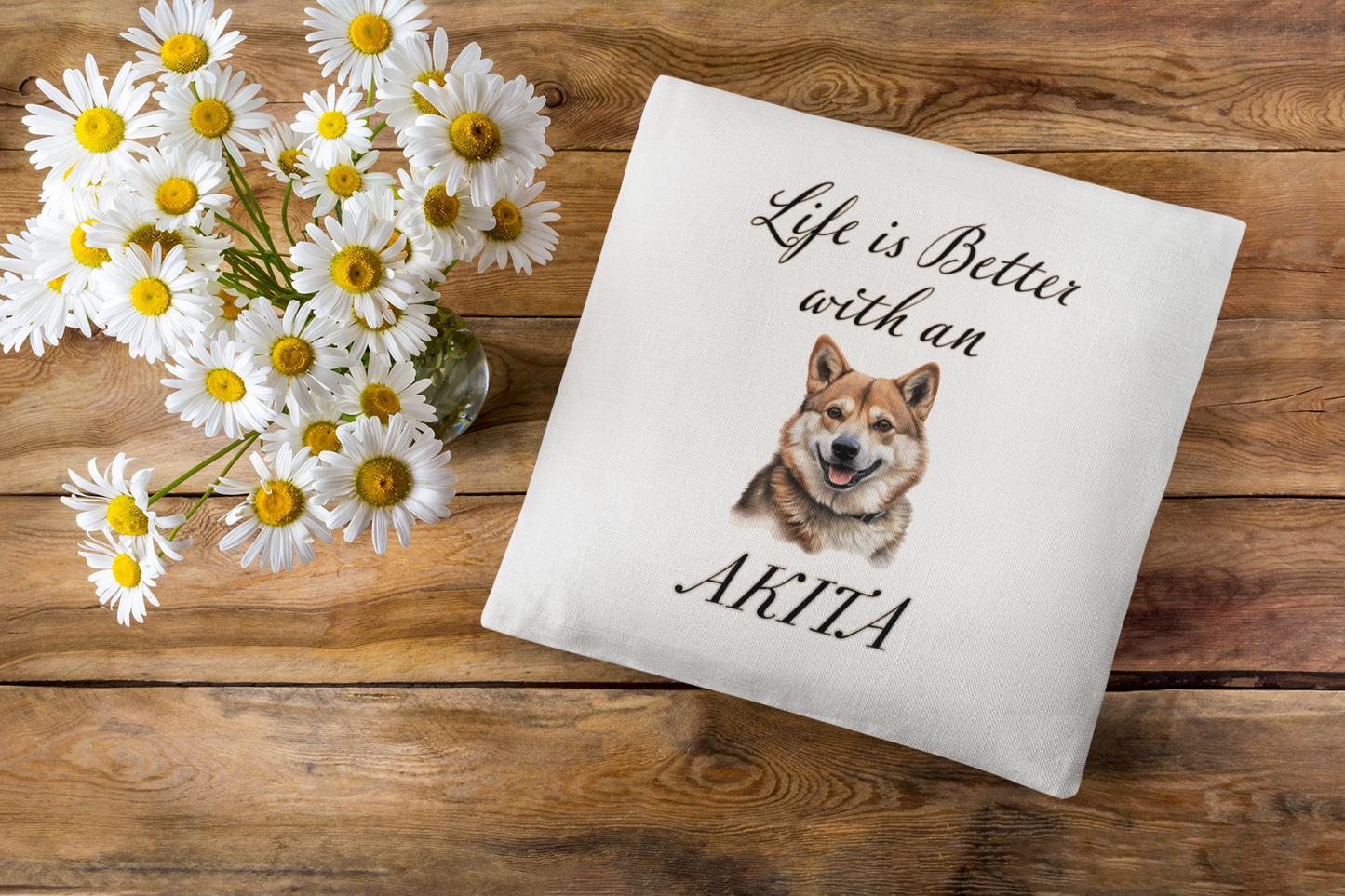 Life is Better with an Akita Pillow - Spun Polyester Square White Throw Cushion