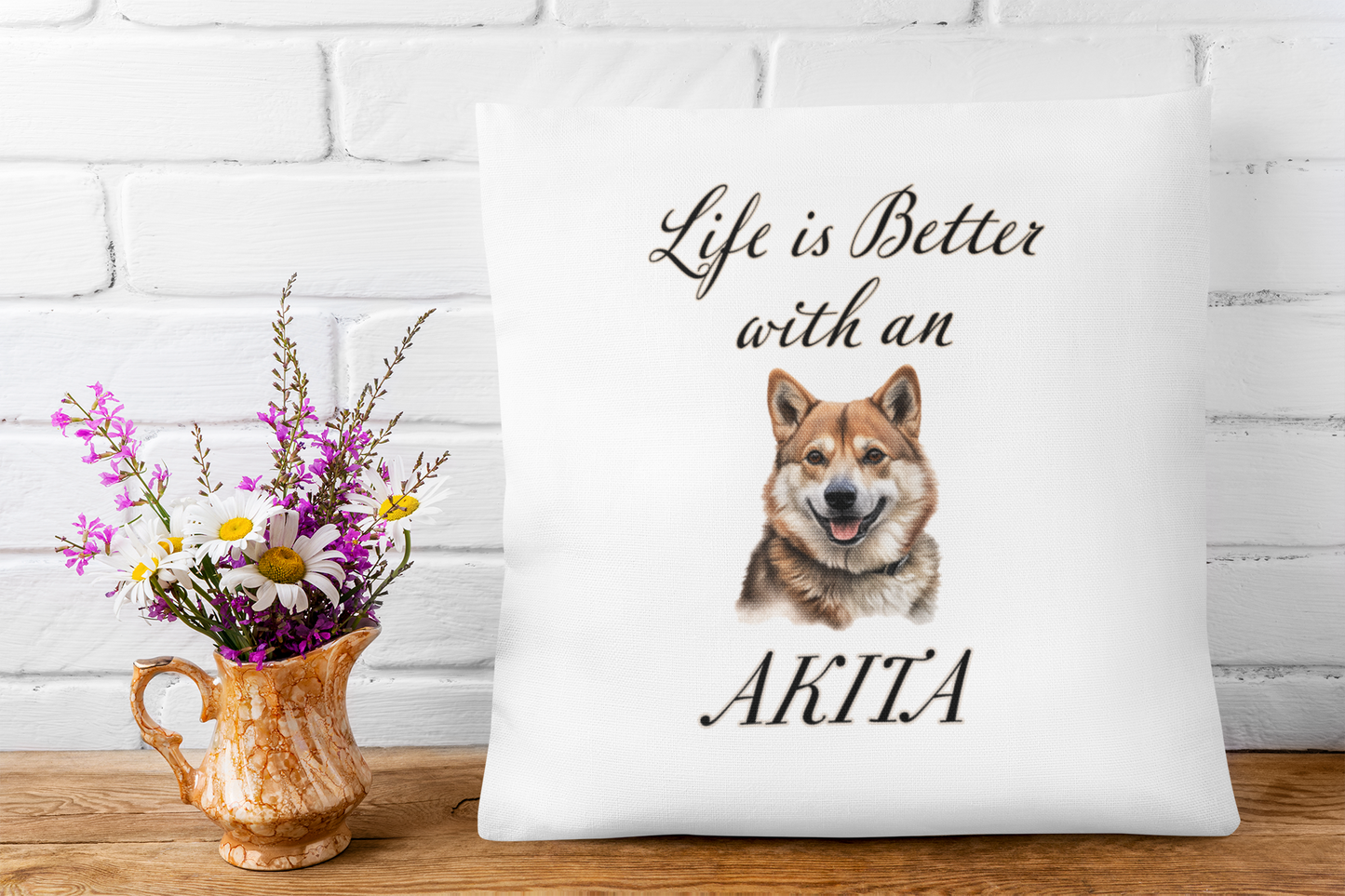 Life is Better with an Akita Pillow - Spun Polyester Square White Throw Cushion