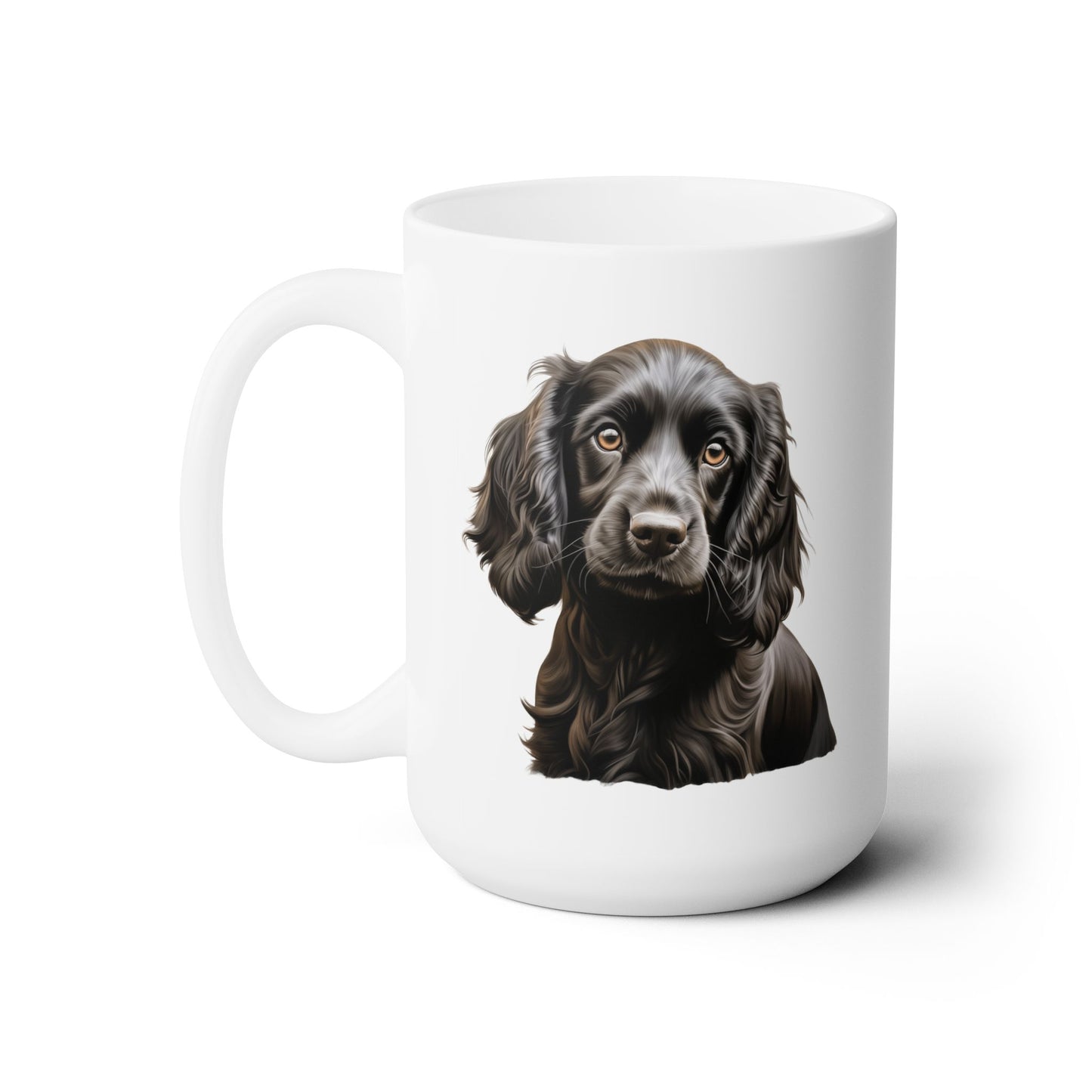 Black Cocker Spaniel 15 oz ceramic mug, product mockup 1