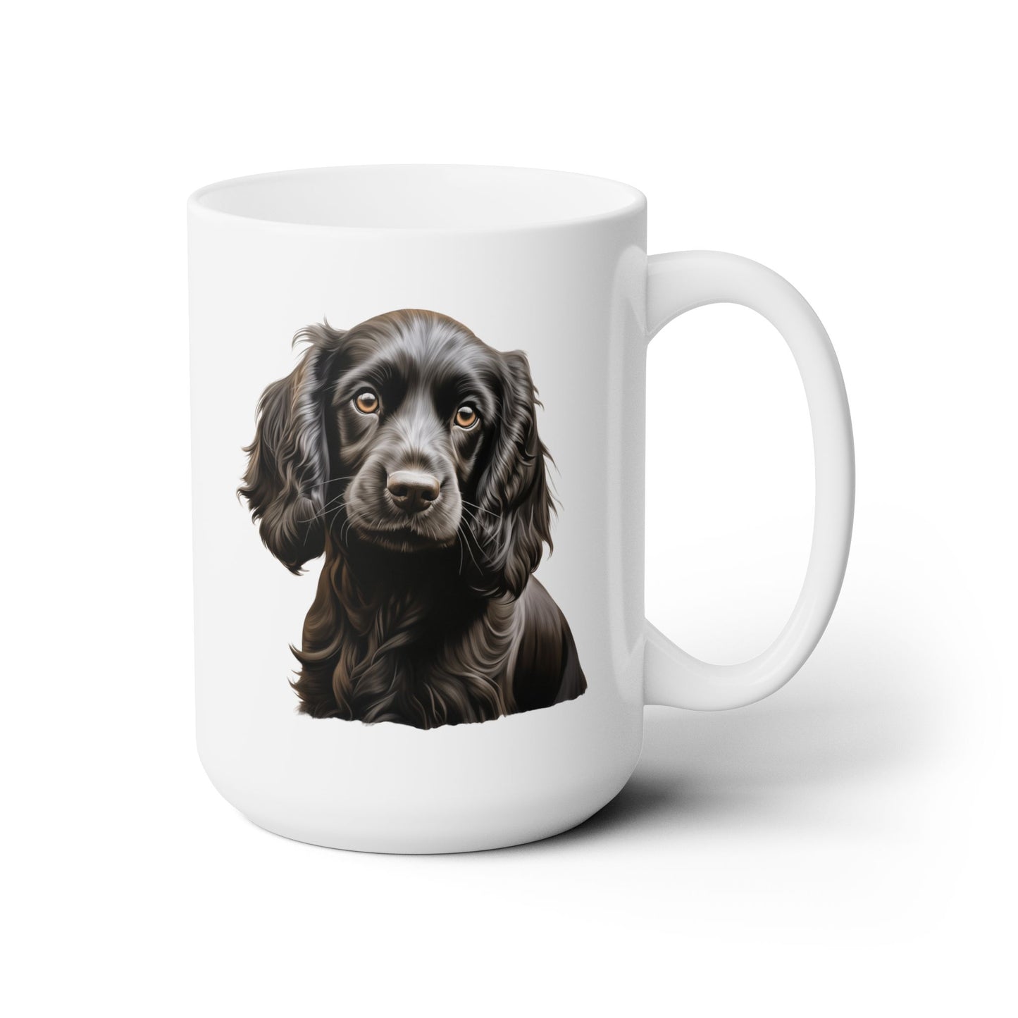 Black Cocker Spaniel 15 oz ceramic mug, product mockup 2