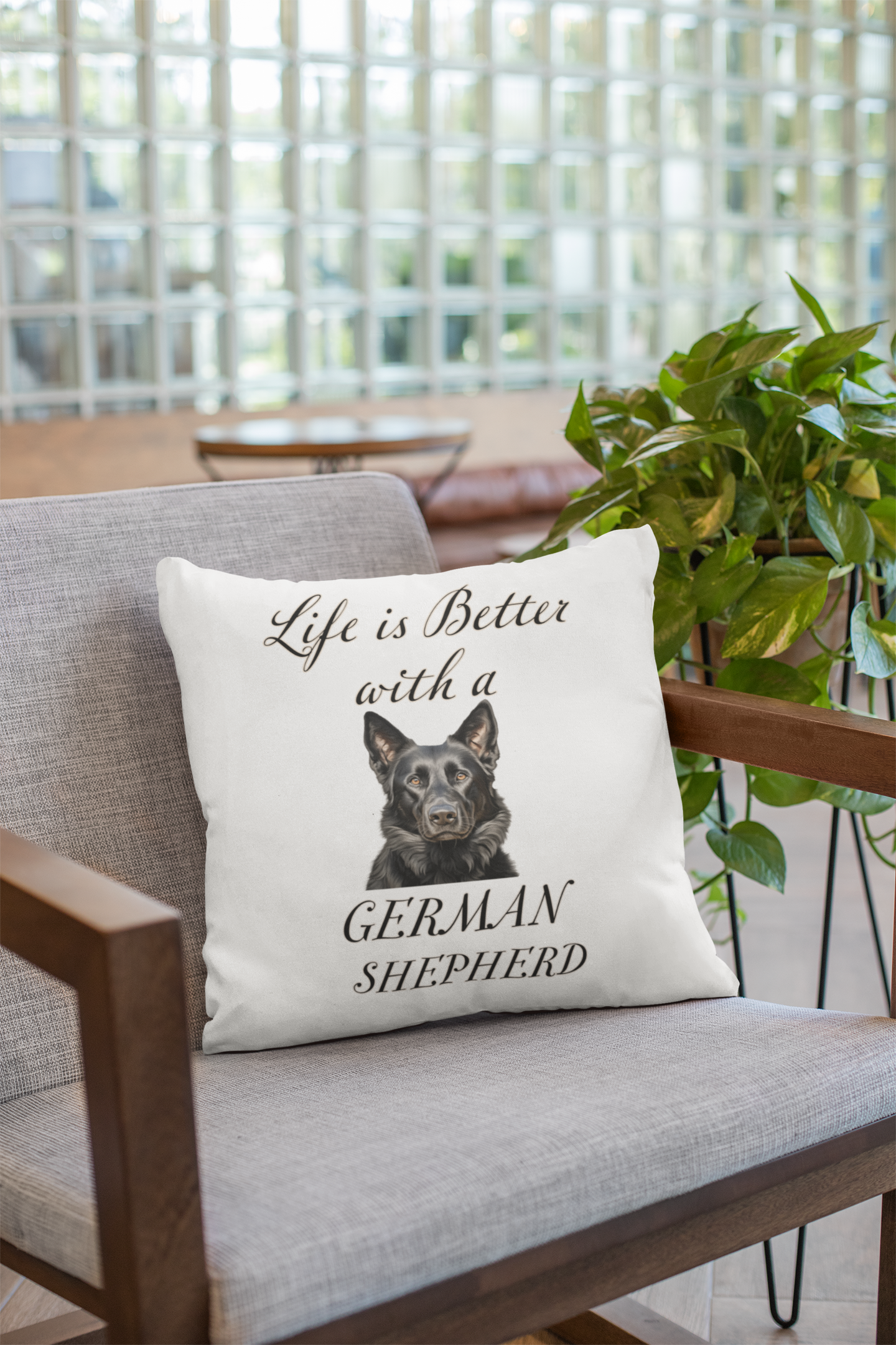 Life is Better with a German Shepherd Pillow - Spun Polyester Square White Throw Cushion