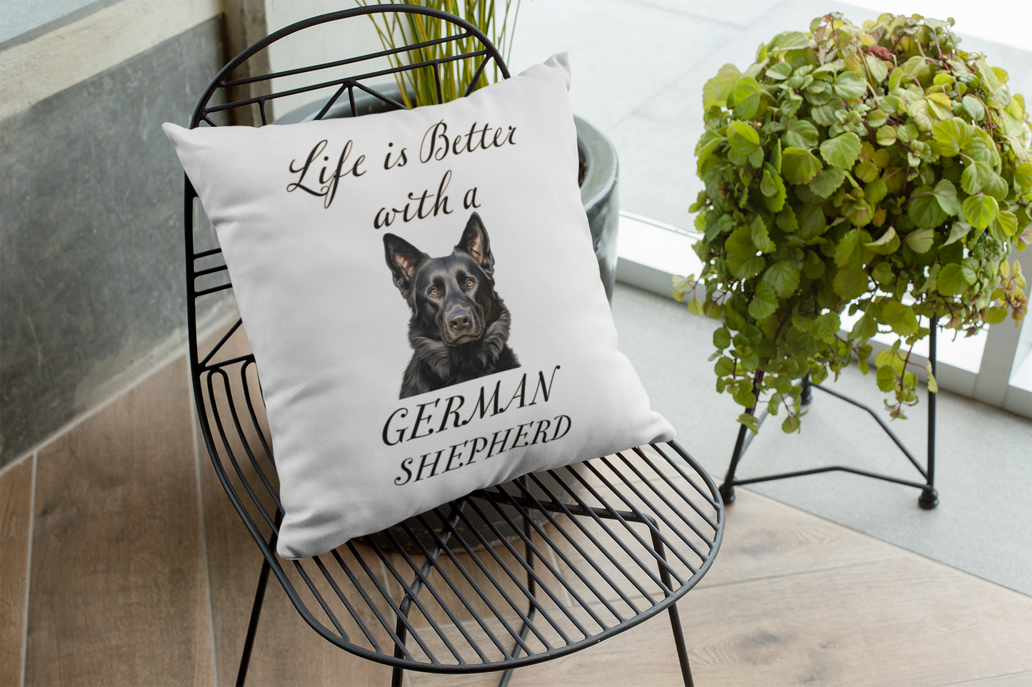 Life is Better with a German Shepherd Pillow - Spun Polyester Square White Throw Cushion