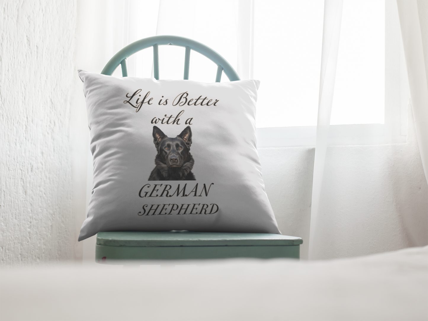 Life is Better with a German Shepherd Pillow - Spun Polyester Square White Throw Cushion