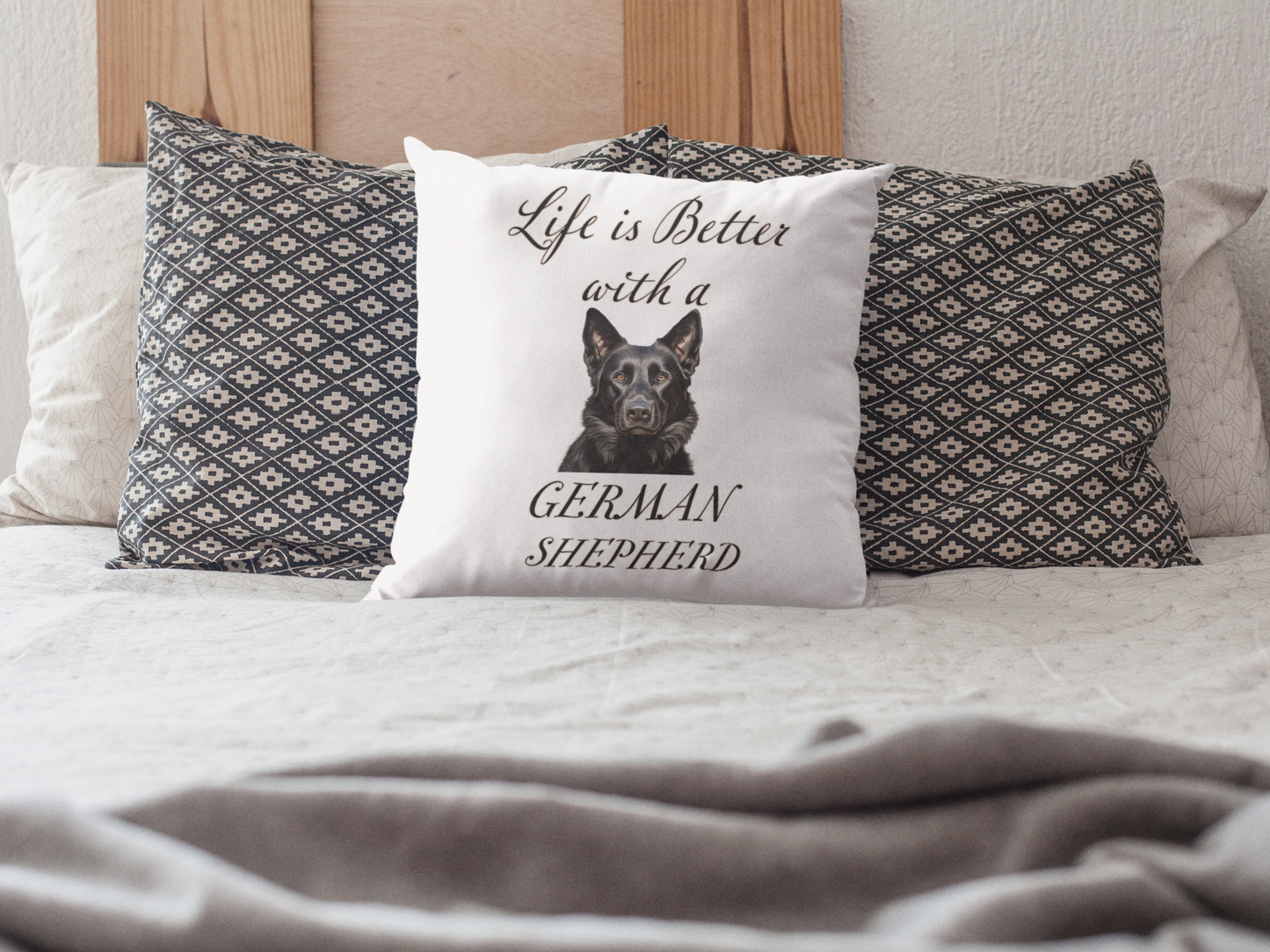 Life is Better with a German Shepherd Pillow - Spun Polyester Square White Throw Cushion
