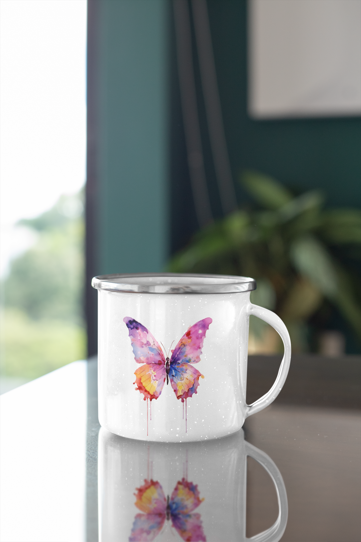 Butterfly Enamel Camping Mug
