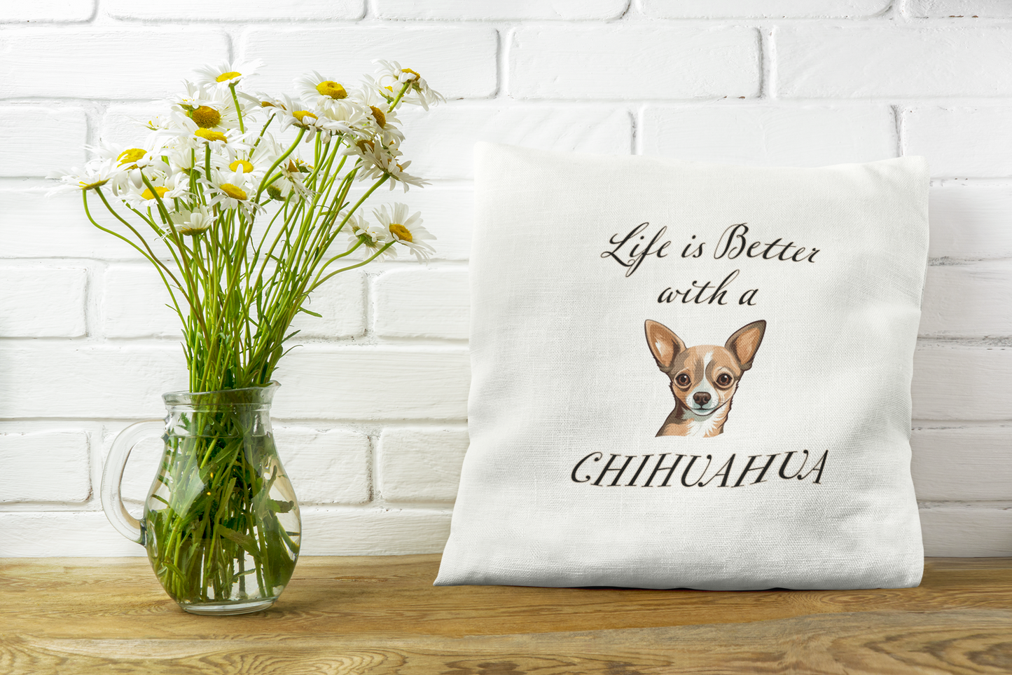 Life is Better with a Chihuahua Pillow - Spun Polyester Square White Throw Pillow