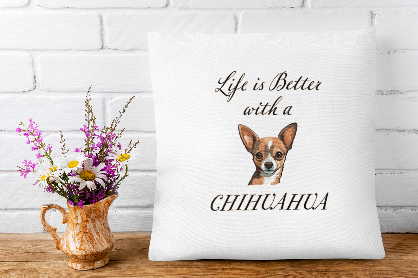Life is Better with a Chihuahua Pillow - Spun Polyester Square White Throw Pillow