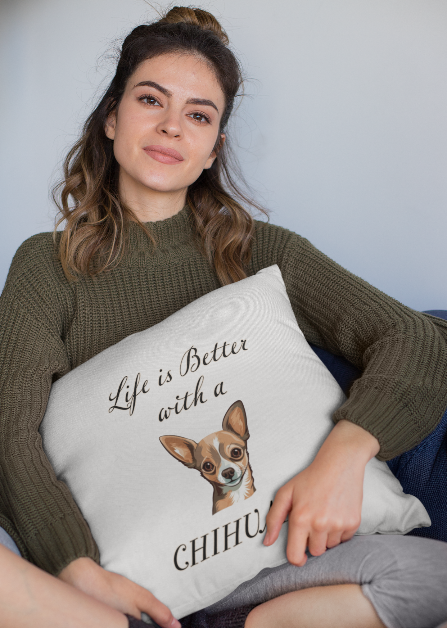 Life is Better with a Chihuahua Pillow - Spun Polyester Square White Throw Pillow