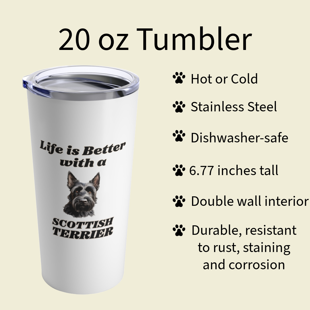 Scottish Terrier Tumbler, Stainless Steel Dog Travel Mug 20oz