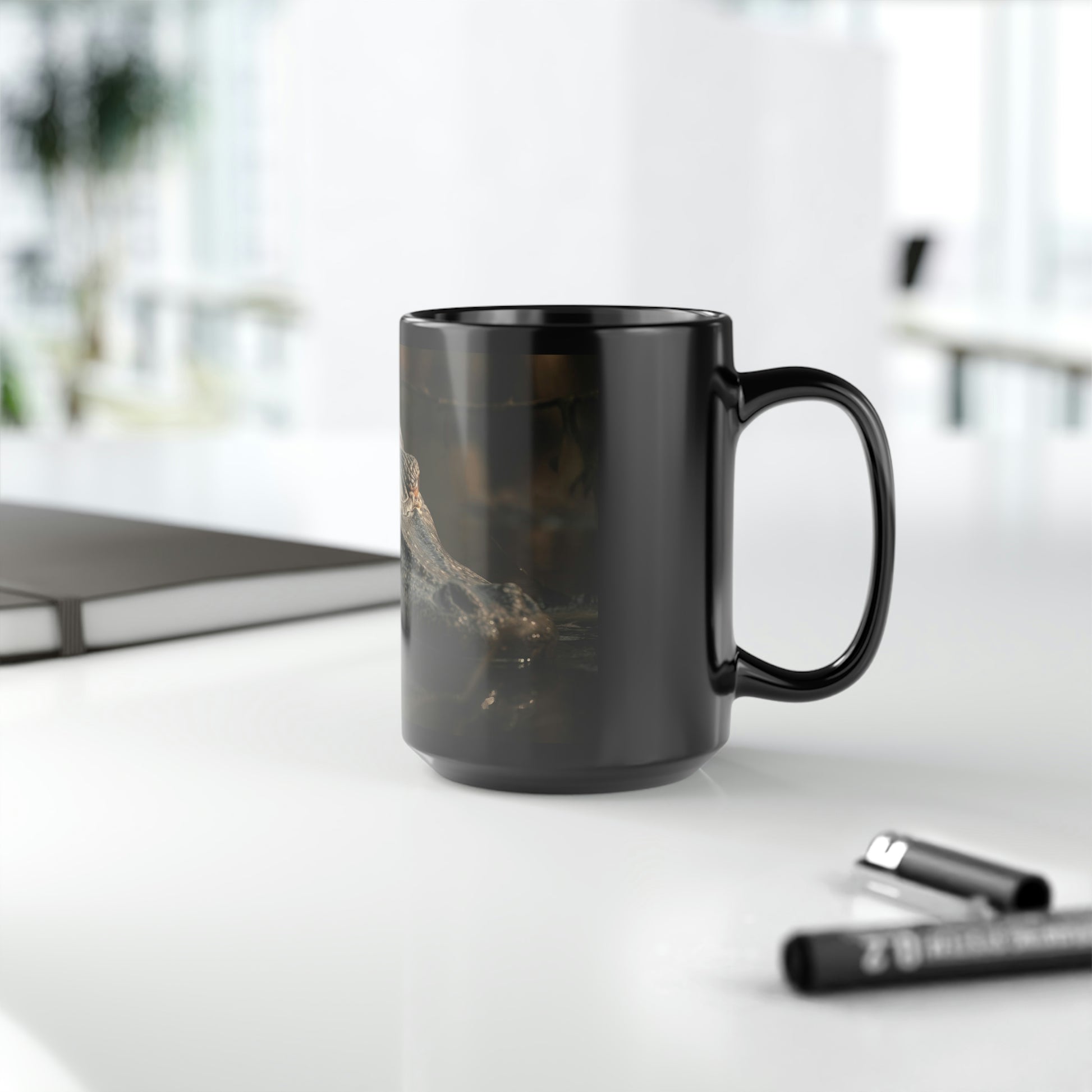 alligator mug on desk