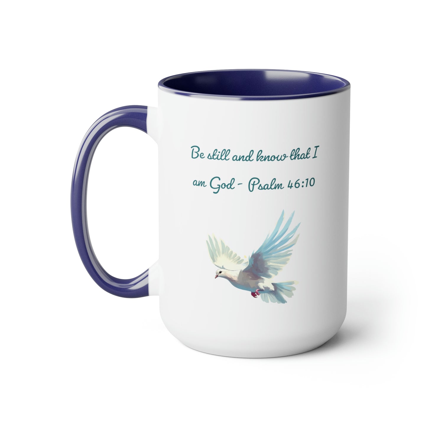 Be Still and Know mug with image of dove