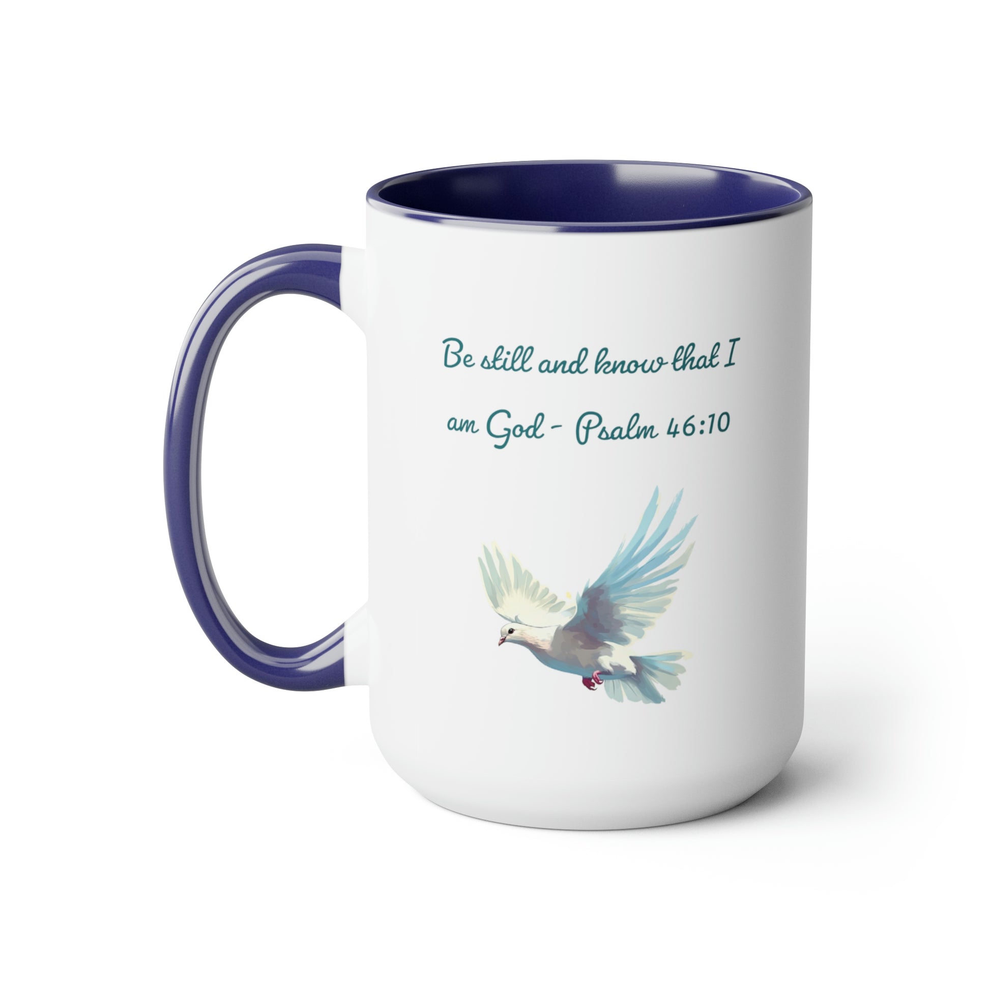 Be Still and Know mug with image of dove