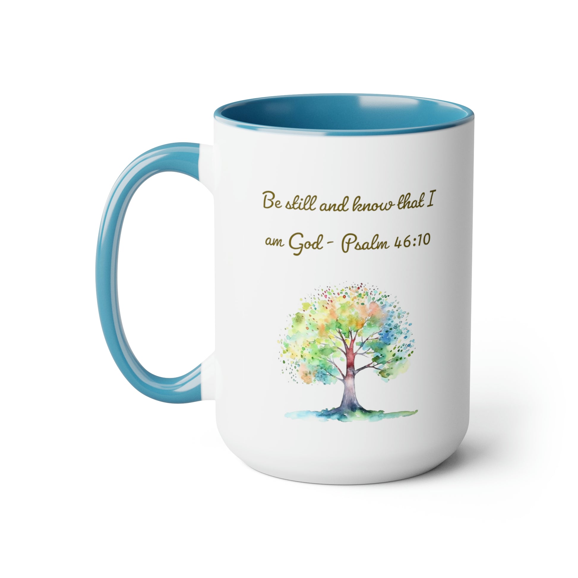 white and blue coffee mug