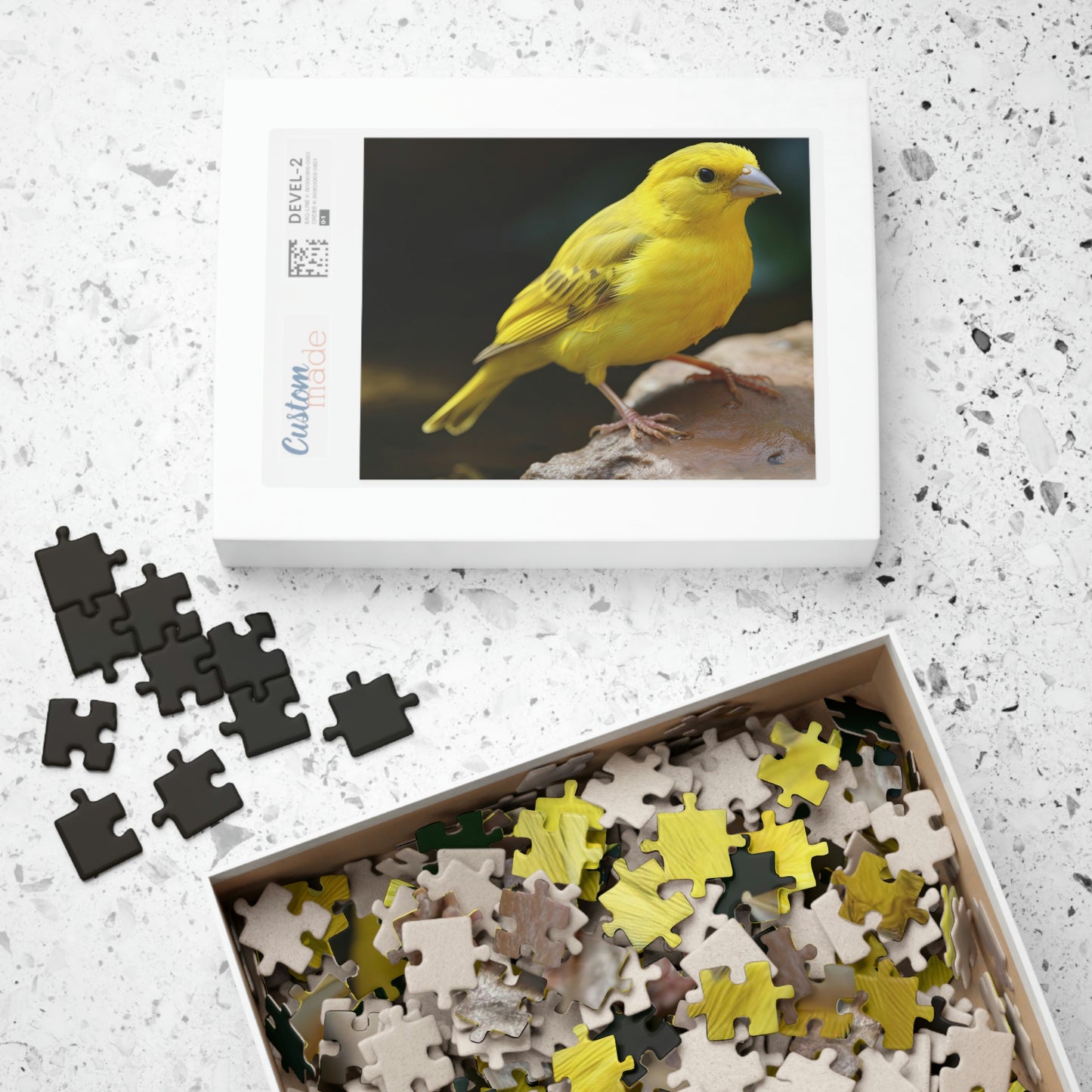 canary jigsaw puzzle box and pieces