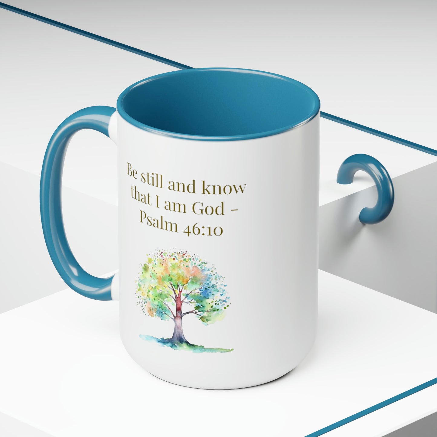 coffee mug in blue and white