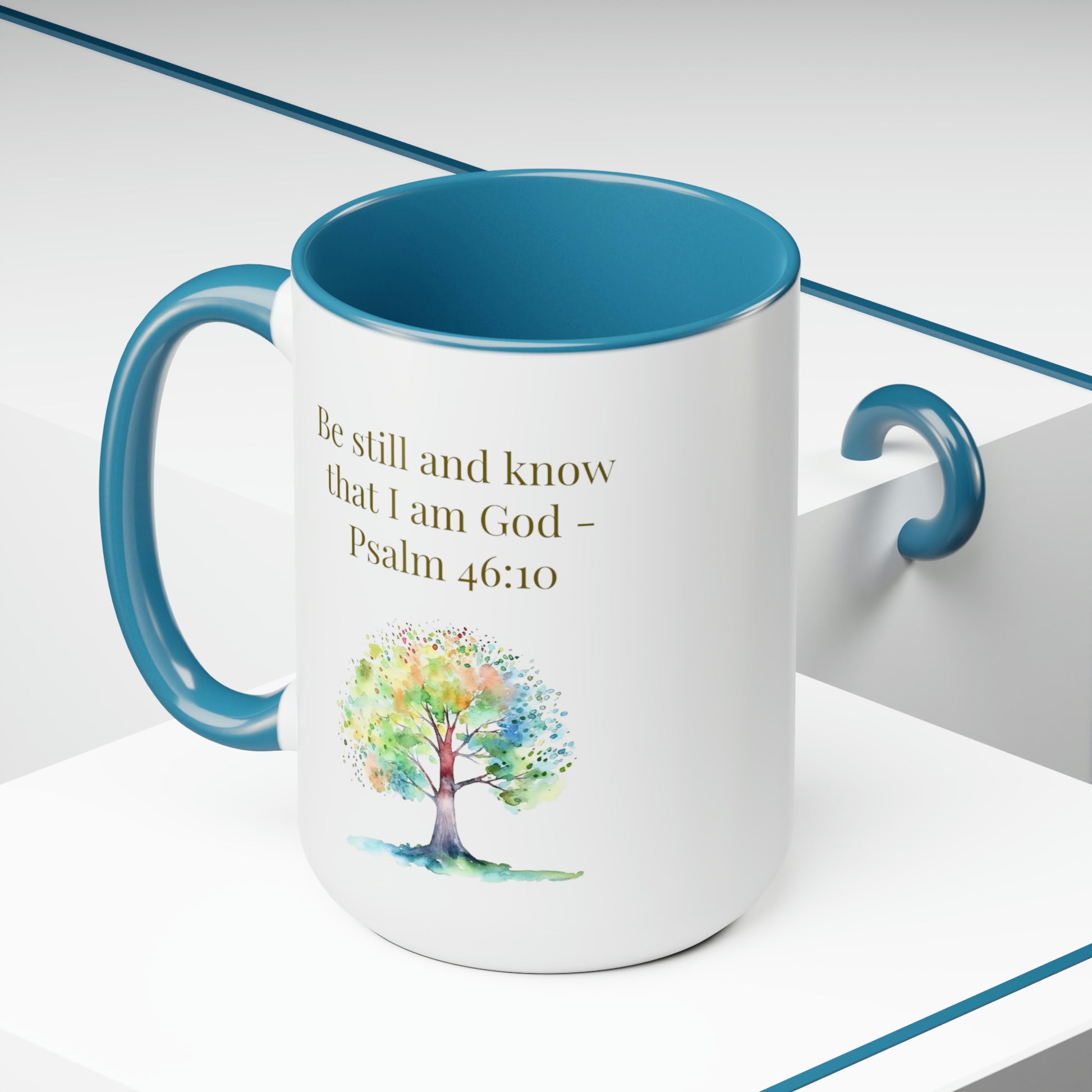 coffee mug in blue and white