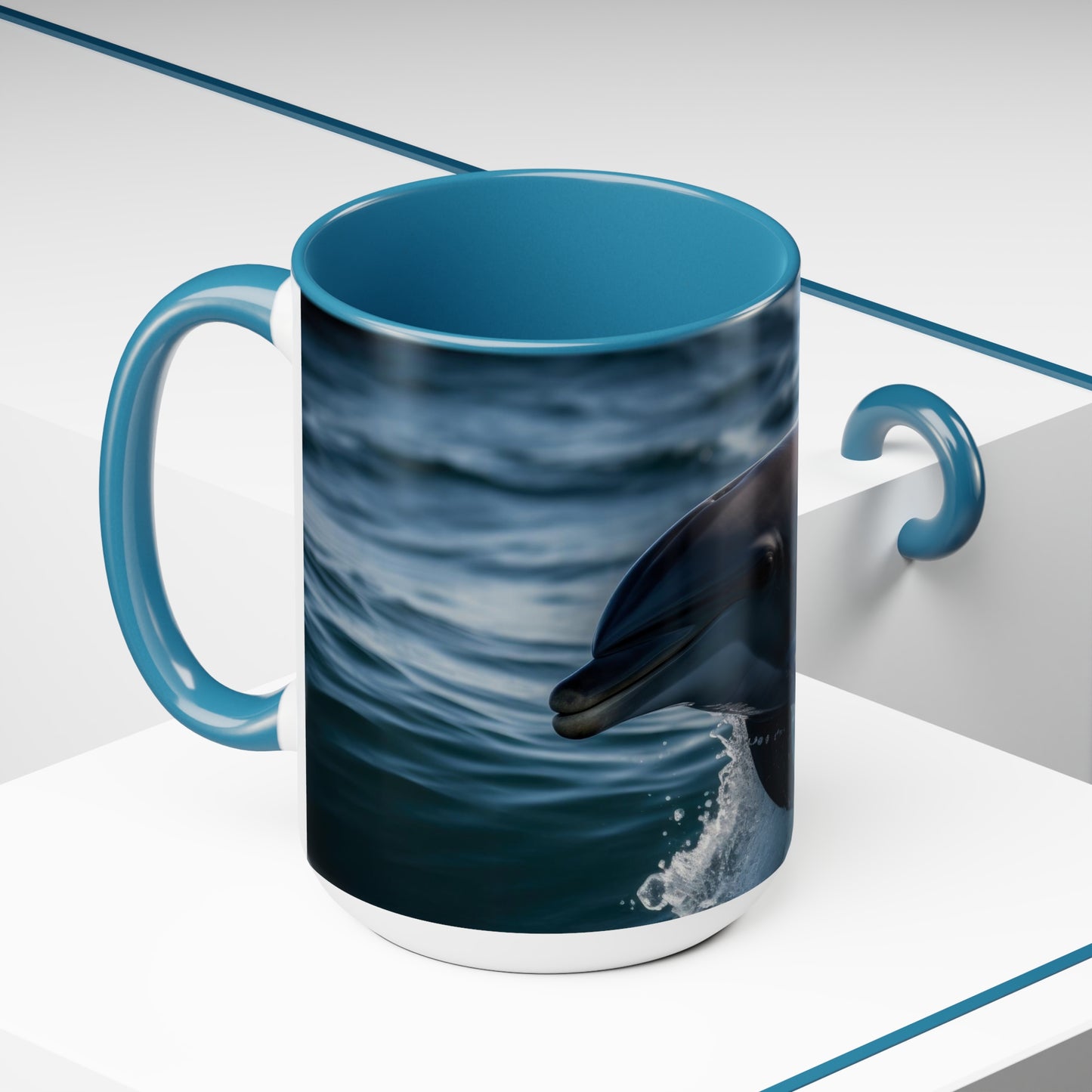 Dolphin Coffee Mugs, 15 oz Two-Tone