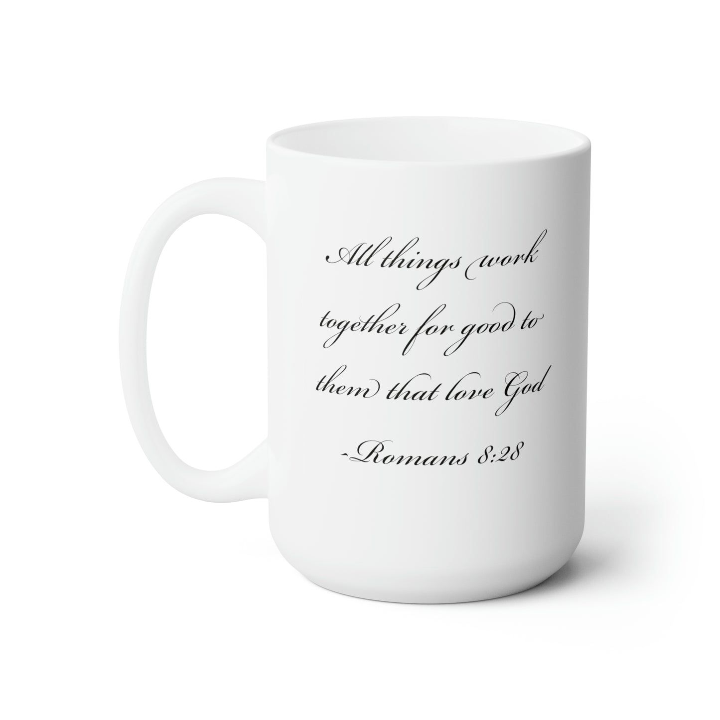 Romans 8:28 mug