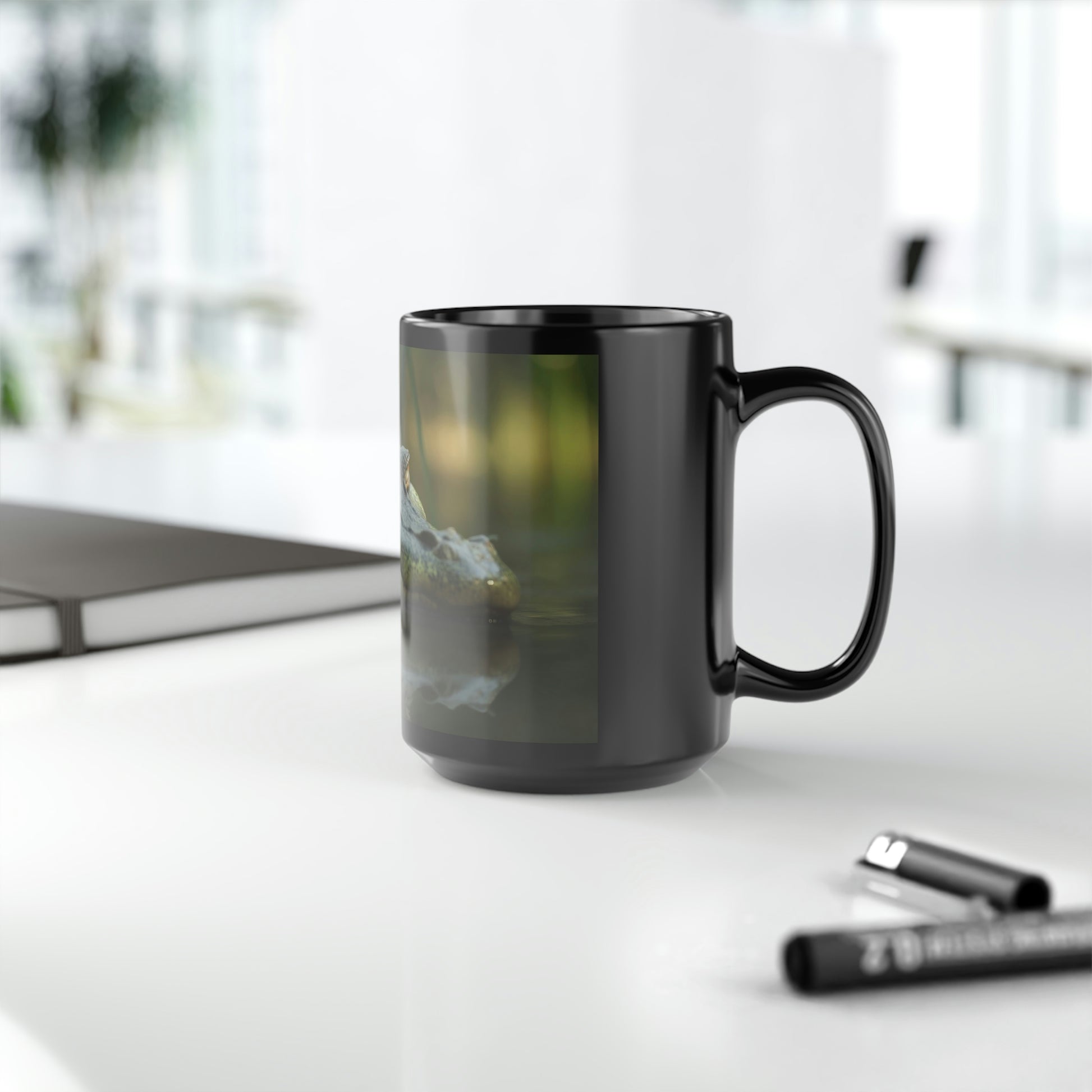 alligator mug on desk