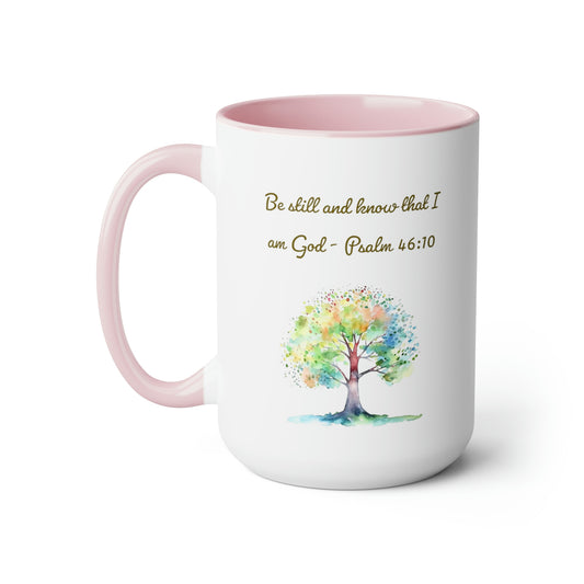 pink and white two tone Be Still and Know Psalm coffee mug