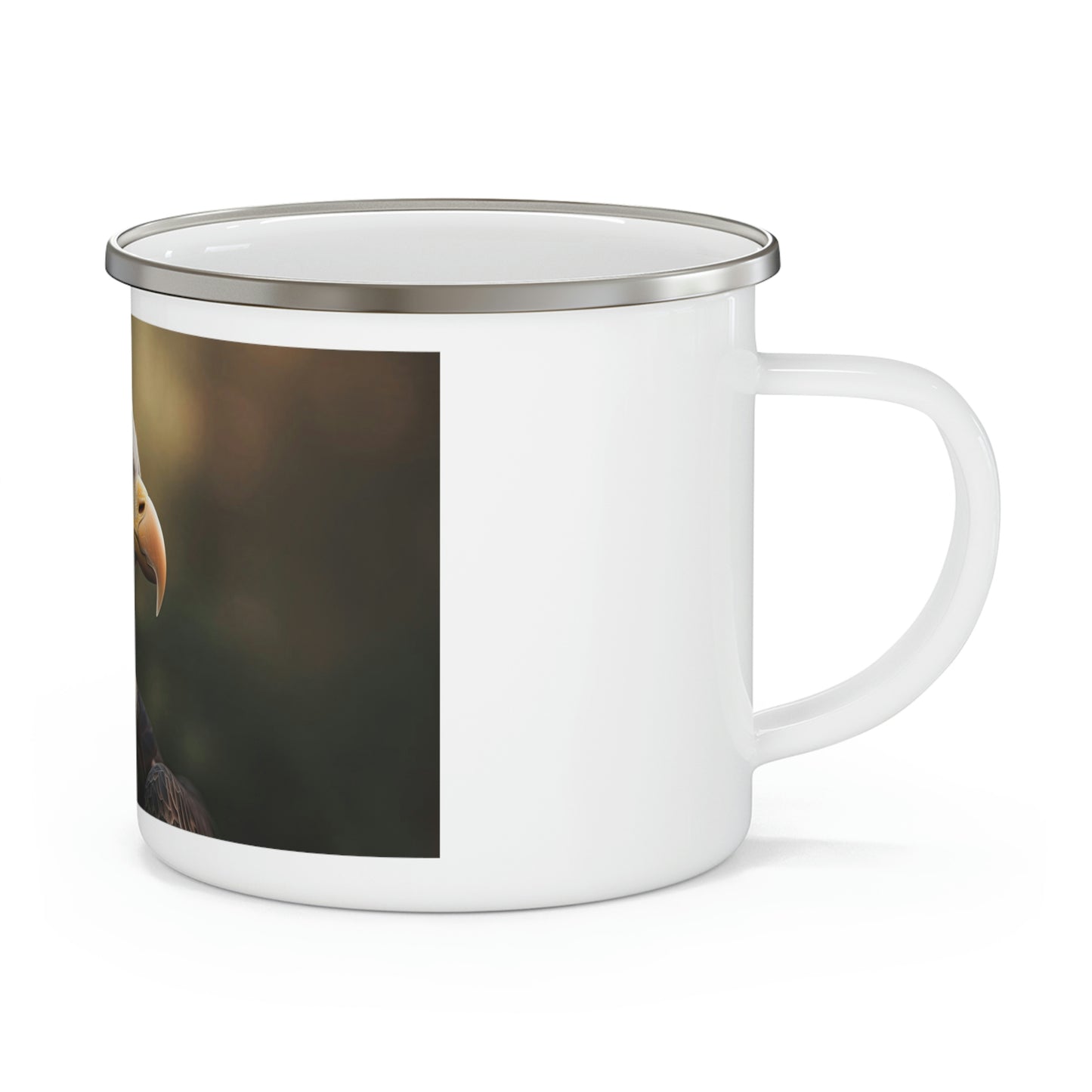 American eagle enamel camping mug, side view