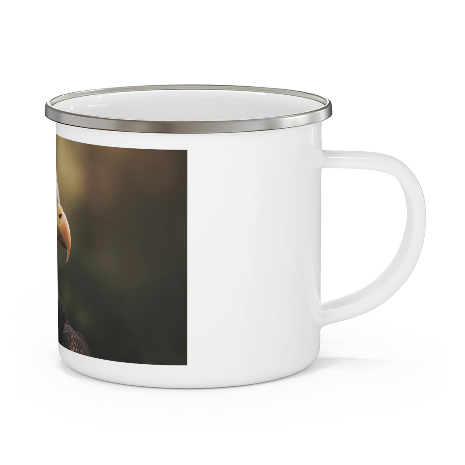 American eagle enamel camping mug, side view