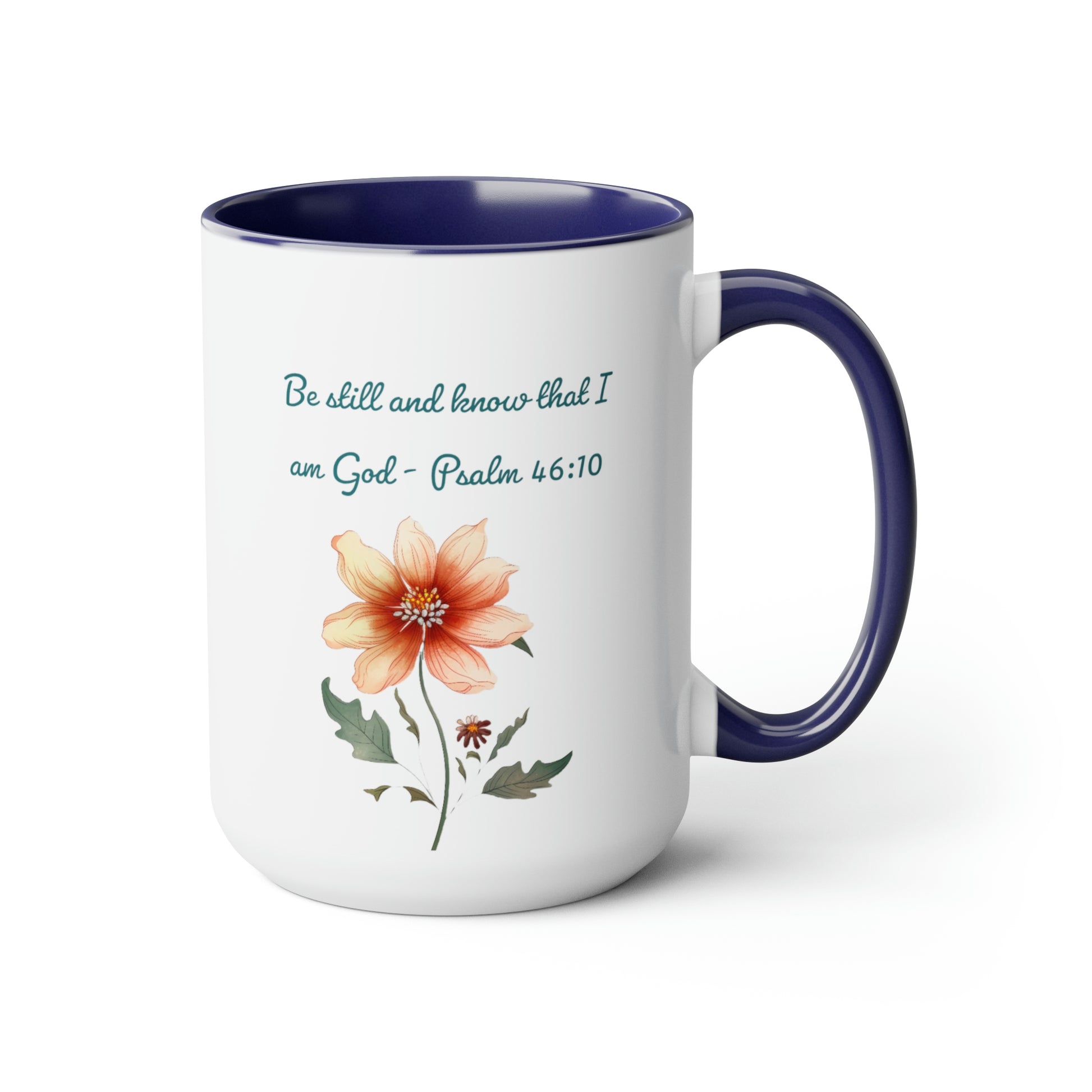 Be still and know mug in dark blue